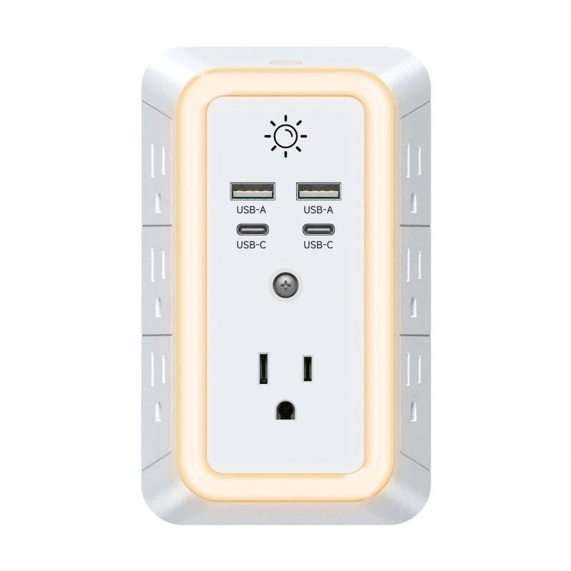 7-kimenetű US Power Strip LED éjszakai fénnyel